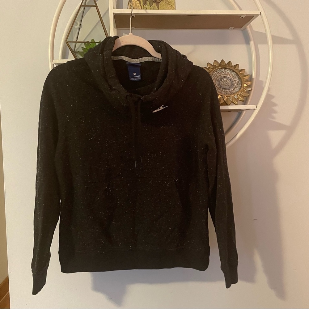 Nike Women's Small S Tunnel Neck Hooded Sweatshirt Black Speckled Sweatshirt